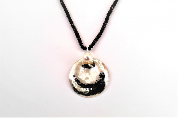 handgearbeitetes Collier 925 Silber mit Akoyazuchtperle und Zirkonkette